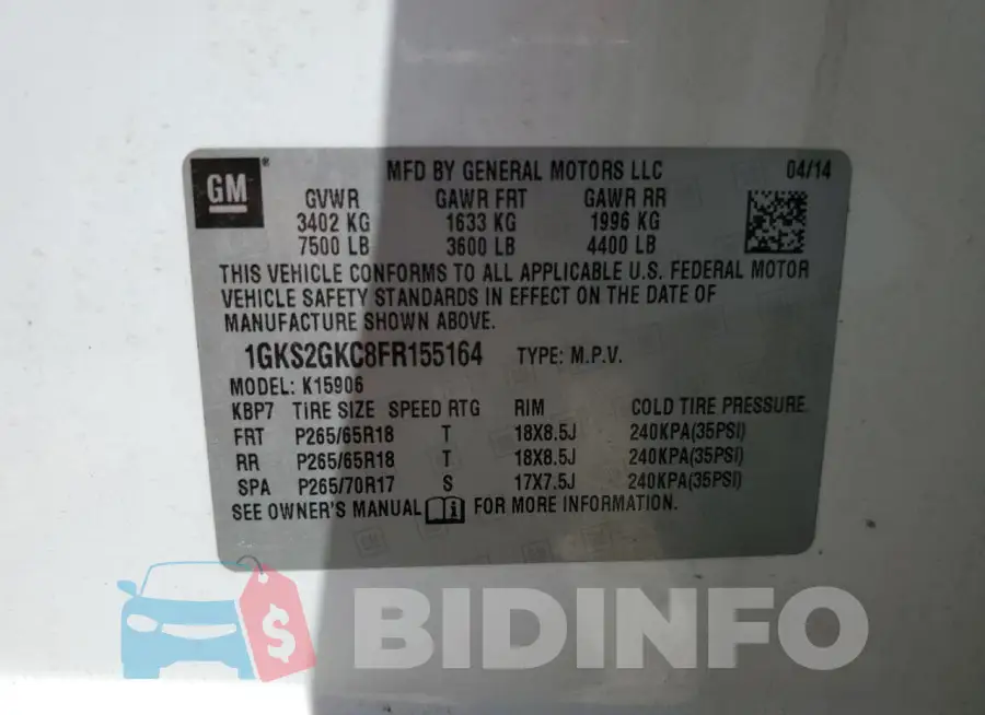 1GKS2GKC8FR155164 Photo# 13