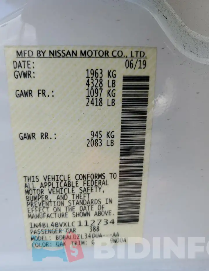 1N4BL4BVXLC112734 Photo# 12