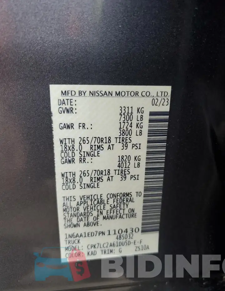 1N6AA1ED7PN110430 Photo# 12