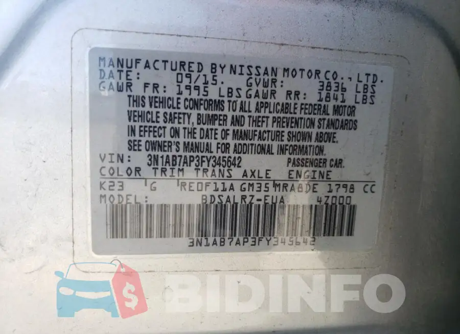 3N1AB7AP3FY345642 Photo# 12