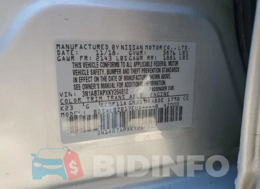 3N1AB7APXKY264812 Photo# 12