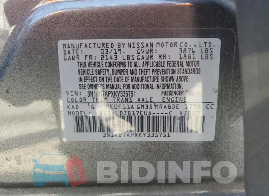 3N1AB7APXKY335751 Photo# 12