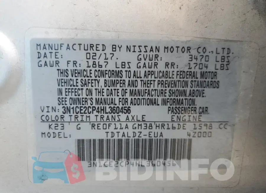 3N1CE2CP4HL360456 Photo# 12