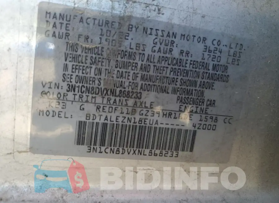 3N1CN8DVXNL868233 Photo# 12