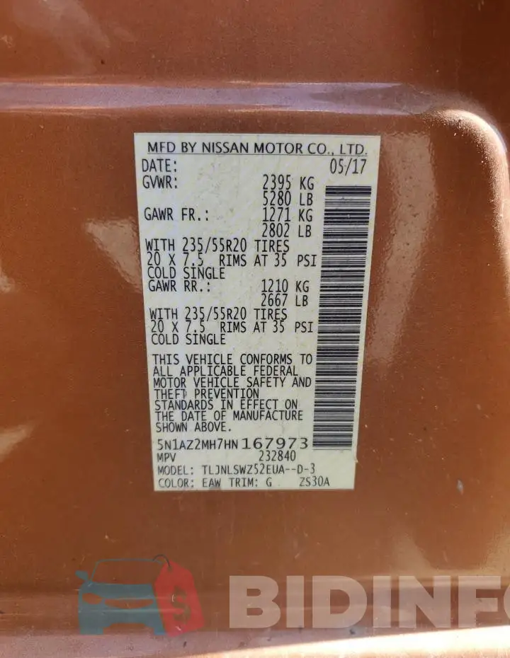 5N1AZ2MH7HN167973 Photo# 14