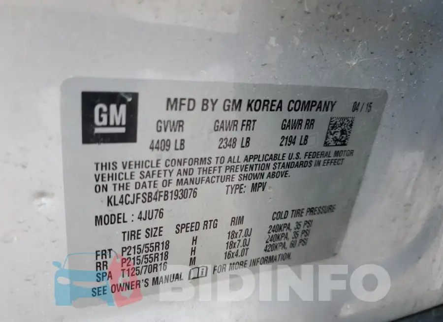 KL4CJFSB4FB193076 Photo# 12