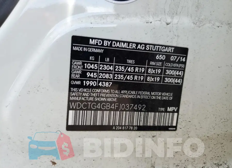 WDCTG4GB4FJ037492 Photo# 12