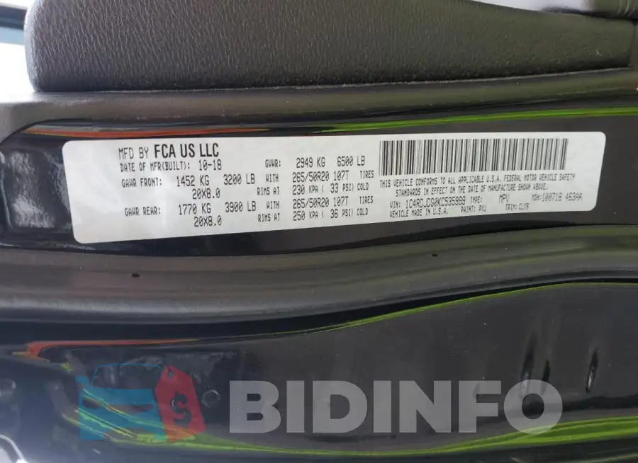 1C4RDJDG0KC535999 Photo# 13