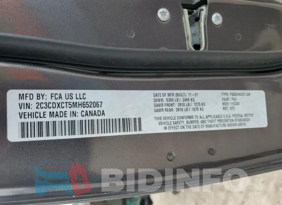 2C3CDXCT5MH652067 Photo# 13