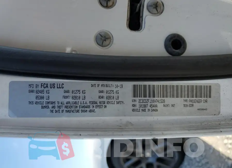 2C3CDZFJ1KH741539 Photo# 12