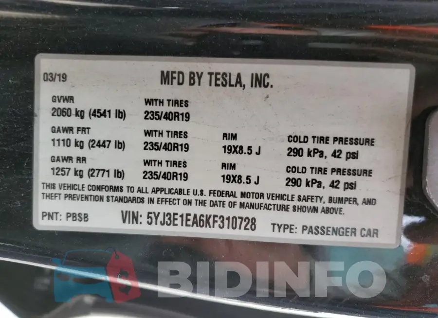 5YJ3E1EA6KF310728 Photo# 12