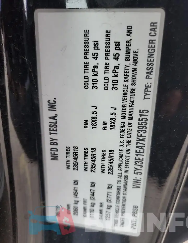 5YJ3E1EA7KF395515 Photo# 12