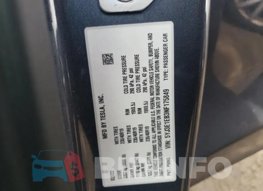 5YJ3E1EB3NF175849 Photo# 12