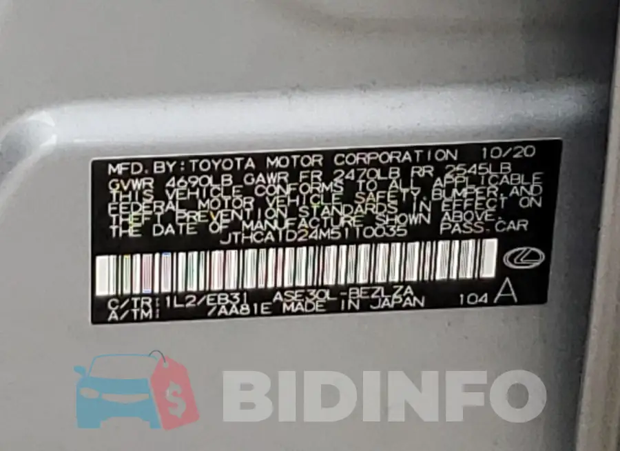 JTHCA1D24M5110035 Photo# 12