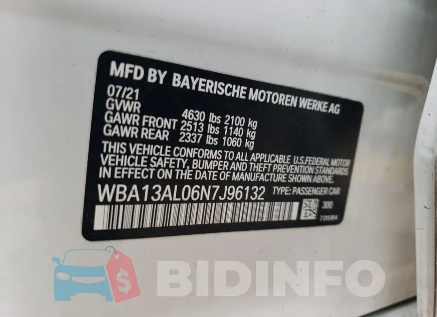 WBA13AL06N7J96132 Photo# 12