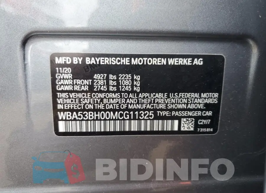 WBA53BH00MCG11325 Photo# 12