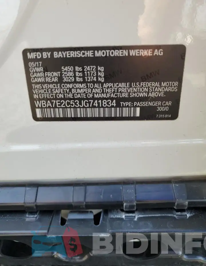 WBA7E2C53JG741834 Photo# 13