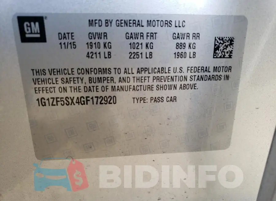 1G1ZF5SX4GF172920 Photo# 12