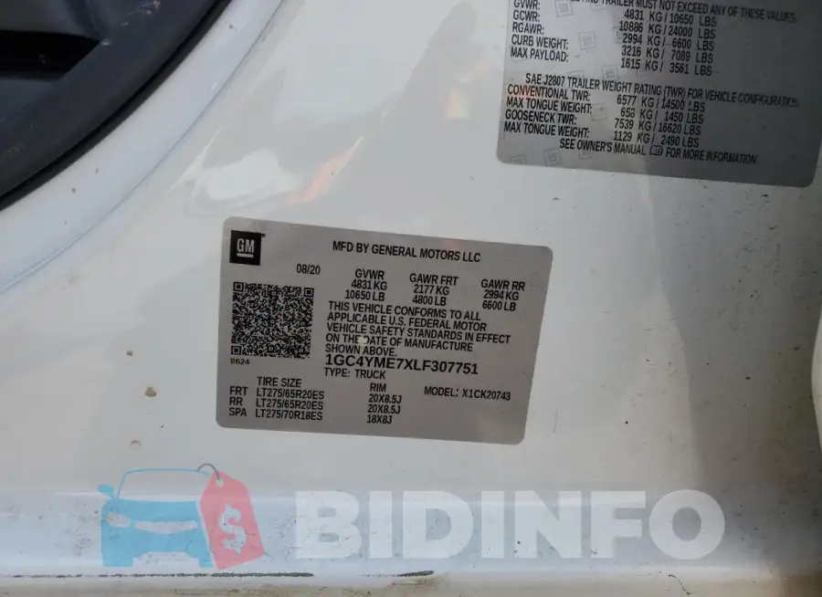 1GC4YME7XLF307751 Photo# 12
