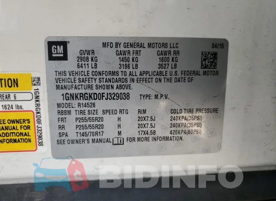 1GNKRGKD0FJ329038 Photo# 13