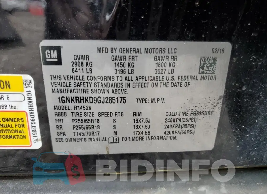 1GNKRHKD9GJ285175 Photo# 13
