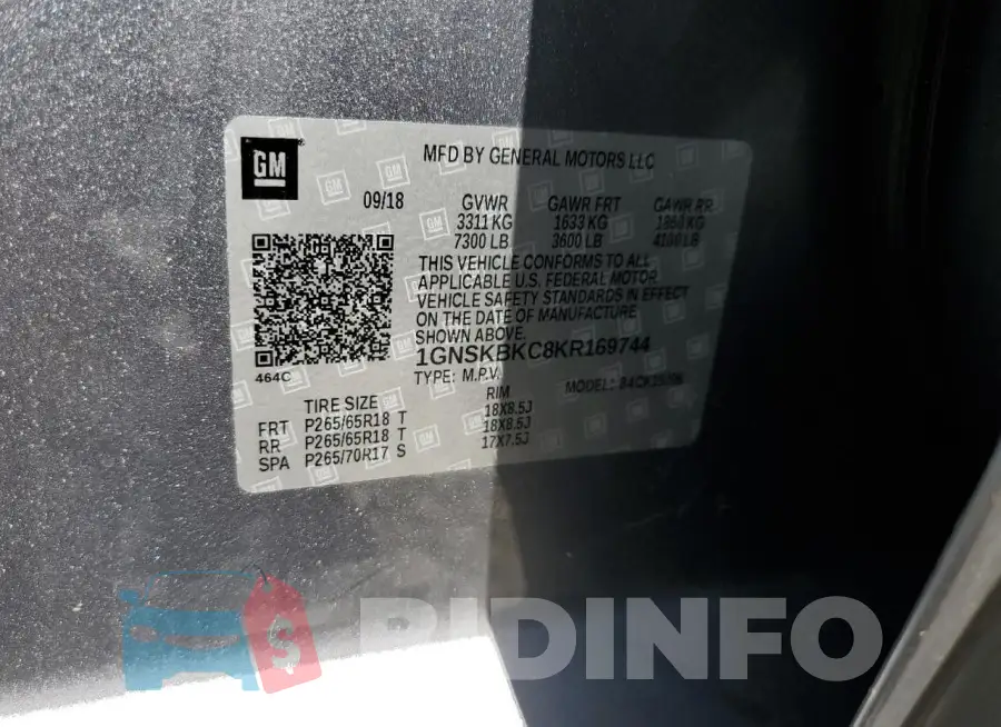 1GNSKBKC8KR169744 Photo# 13