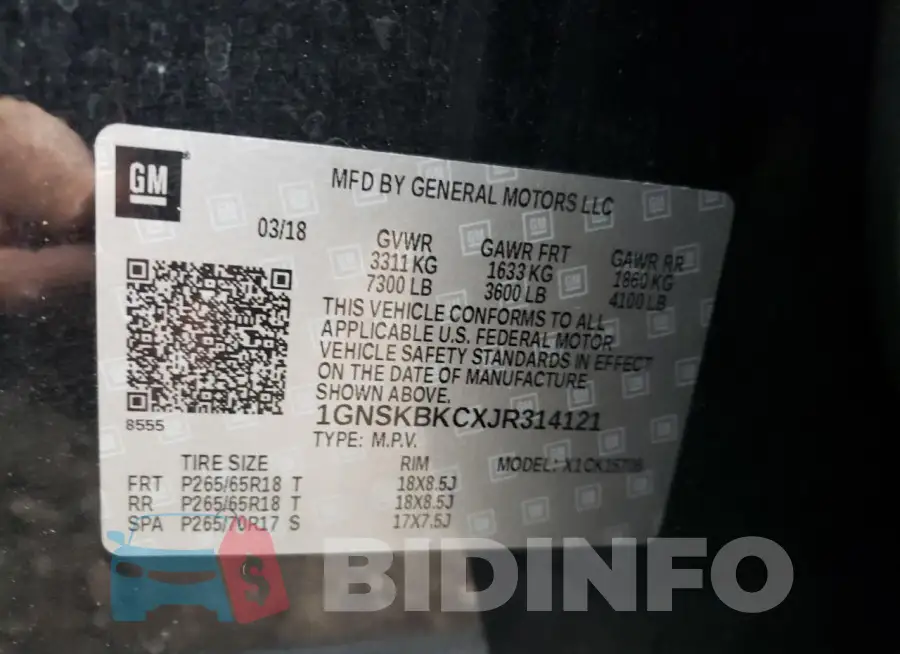 1GNSKBKCXJR314121 Photo# 13