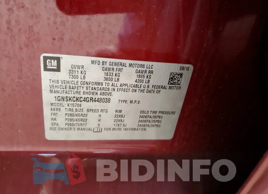 1GNSKCKC4GR448038 Photo# 14