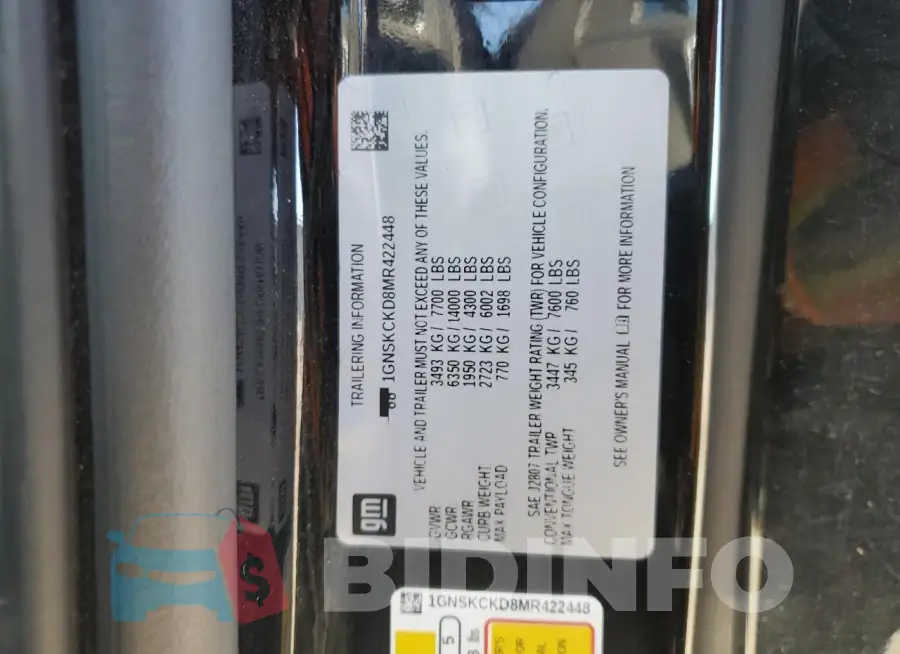 1GNSKCKD8MR422448 Photo# 13