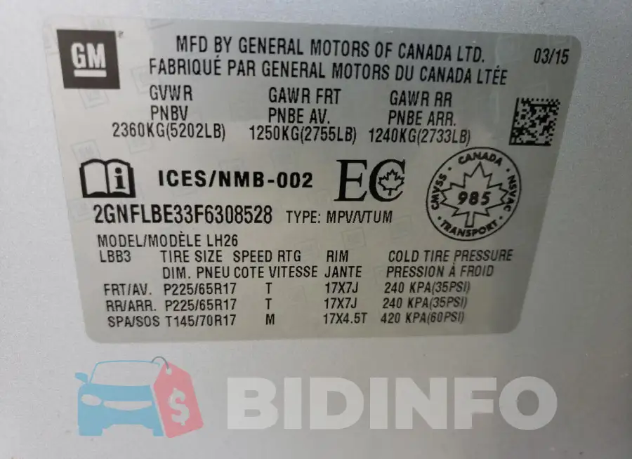 2GNFLBE33F6308528 Photo# 13