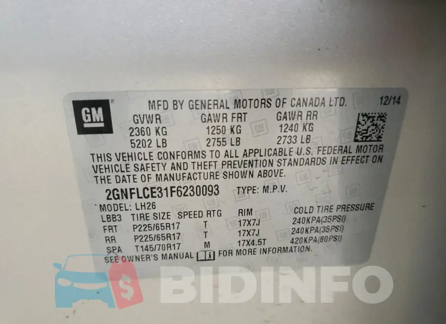 2GNFLCE31F6230093 Photo# 14