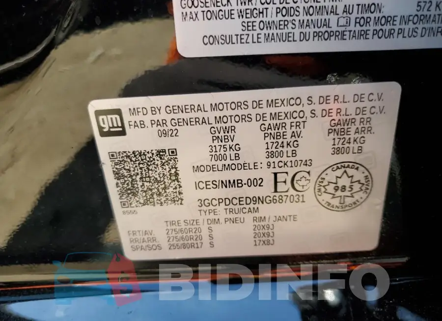 3GCPDCED9NG687031 Photo# 12