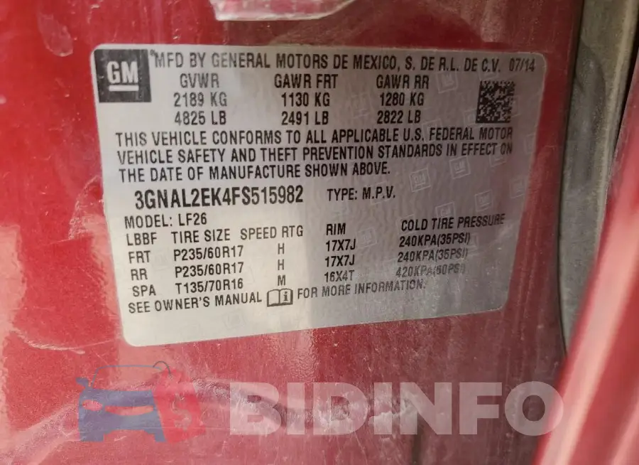 3GNAL2EK4FS515982 Photo# 14