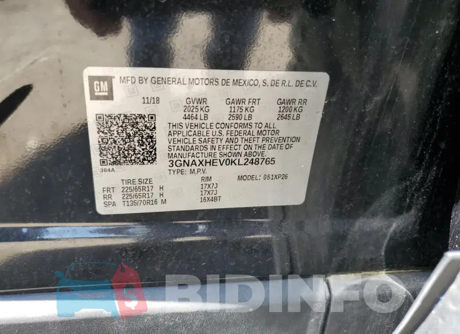 3GNAXHEV0KL248765 Photo# 14