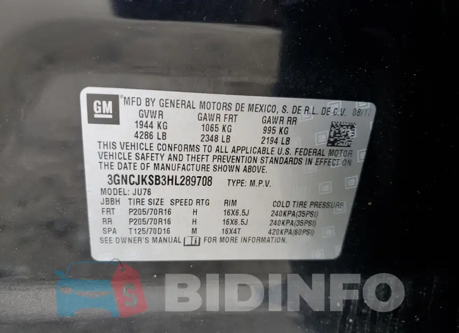 3GNCJKSB3HL289708 Photo# 14