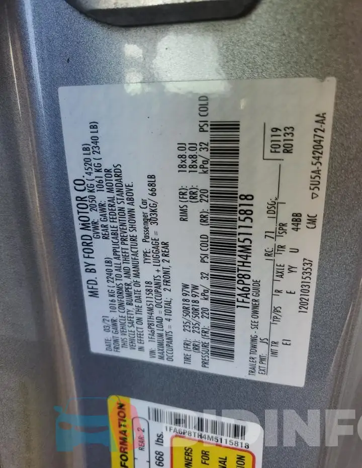 1FA6P8TH4M5115818 Photo# 13