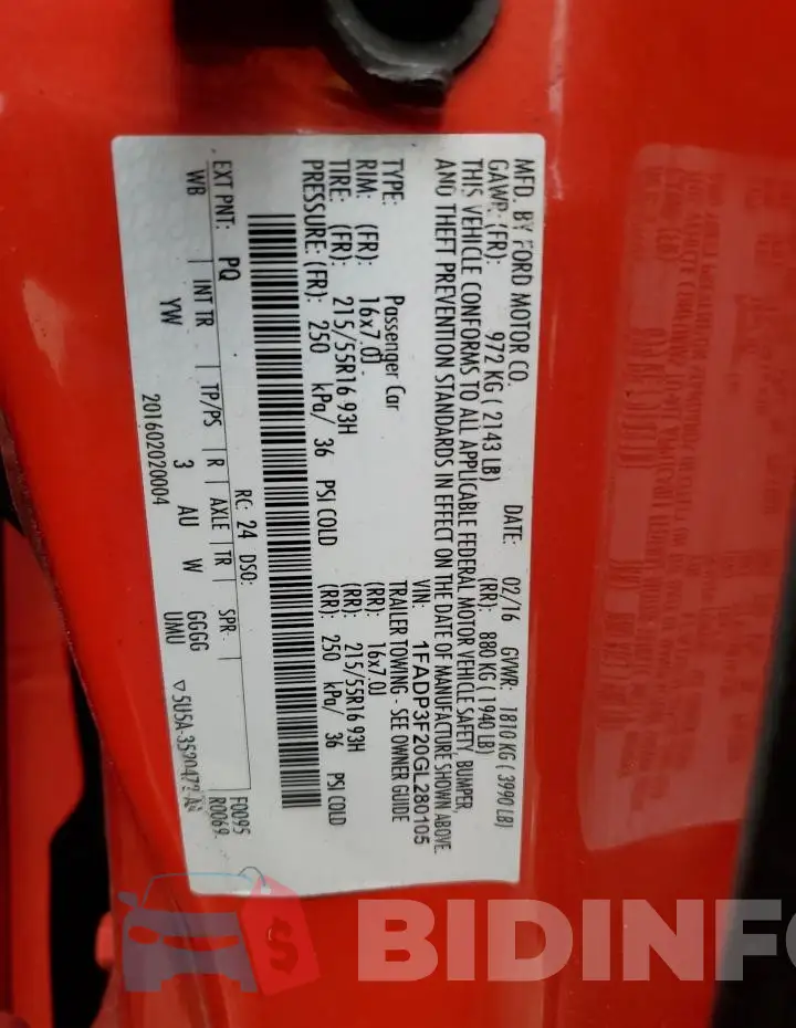 1FADP3F20GL280105 Photo# 13