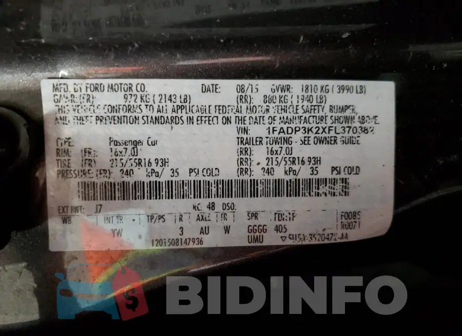 1FADP3K2XFL370382 Photo# 13