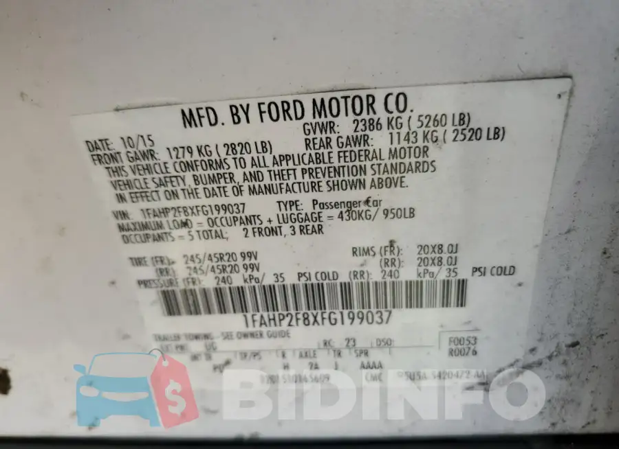 1FAHP2F8XFG199037 Photo# 12