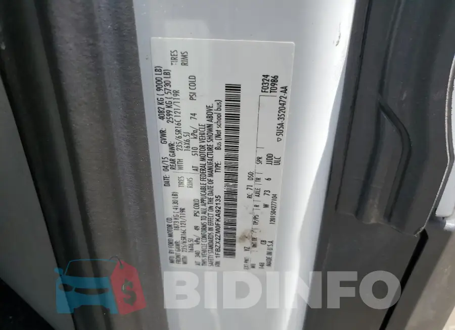 1FBZX2ZM0FKA92135 Photo# 12