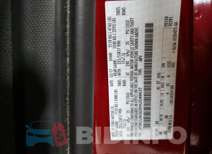 1FMCU9GD5HUD49637 Photo# 13