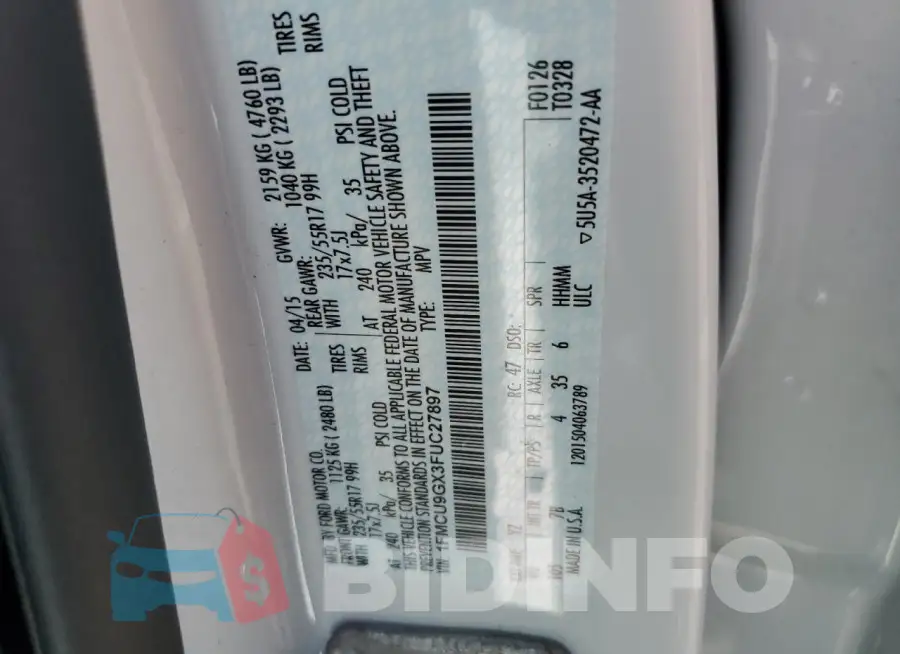 1FMCU9GX3FUC27897 Photo# 13