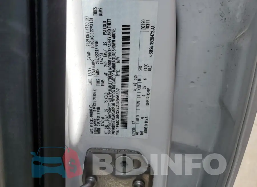 1FMCU9GX4GUB96337 Photo# 13