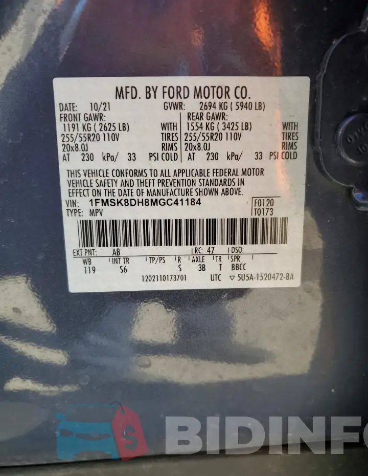 1FMSK8DH8MGC41184 Photo# 13