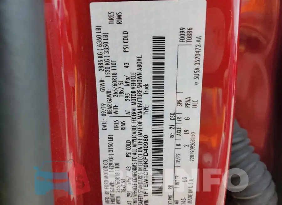 1FTEW1CP0KFD40980 Photo# 12