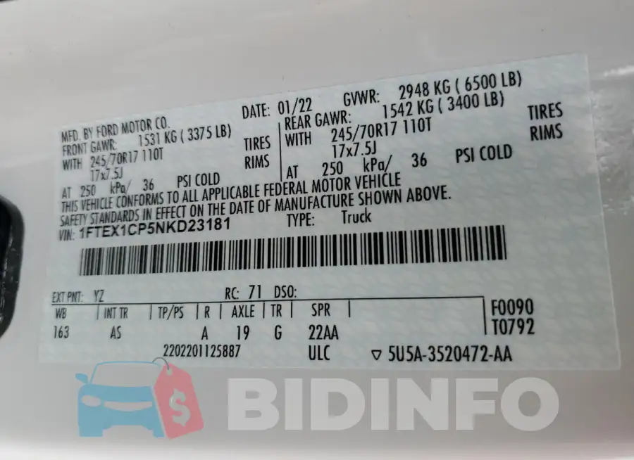 1FTEX1CP5NKD23181 Photo# 12