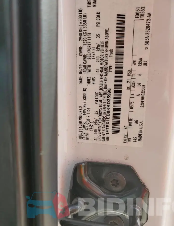 1FTEX1EB8KKD35998 Photo# 12