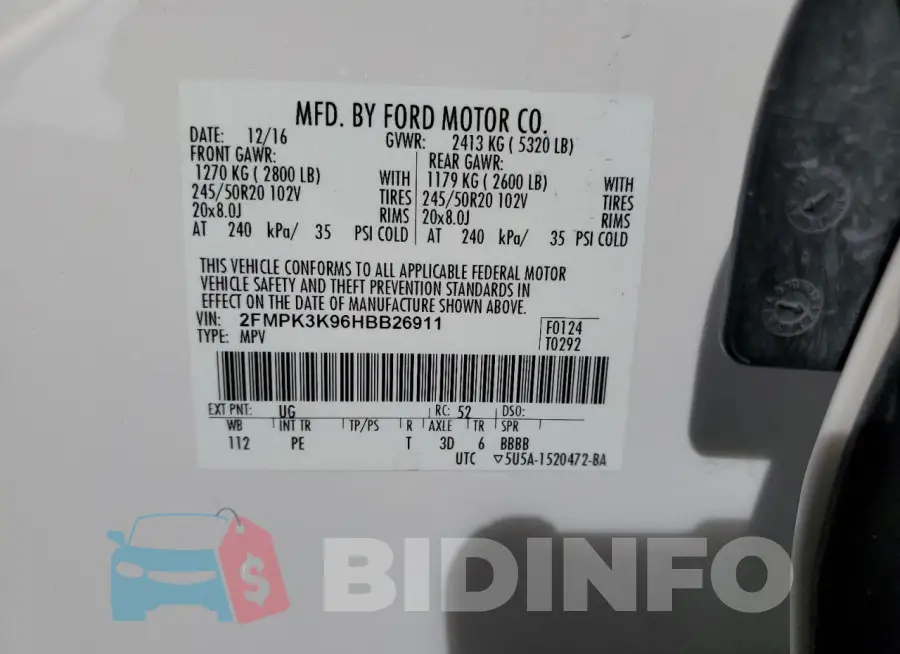 2FMPK3K96HBB26911 Photo# 13