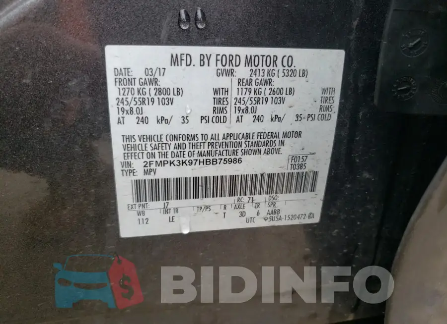 2FMPK3K97HBB75986 Photo# 13