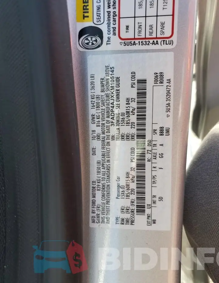 3FADP4AJXKM105145 Photo# 12